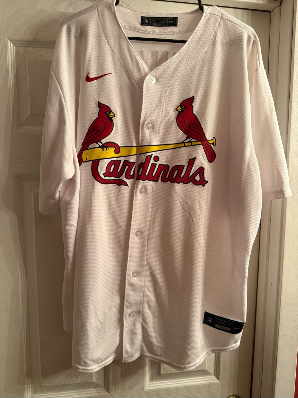 Nike White Cardinals Baseball Jersey with Red and Yellow Logo